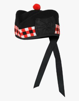Black Glengarry Hat with Red and White Diced - Front Image
