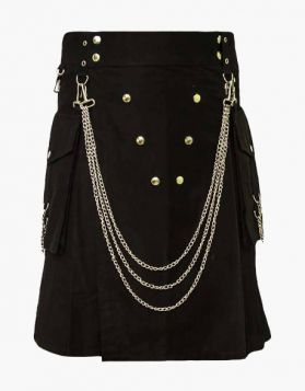 Black Gothic Utility Kilt with Chains & Detachable Pockets