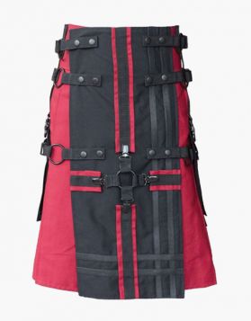 Red Gothic Utility Kilt with Black Apron & Cross Strap
