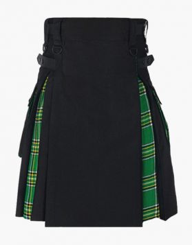 Black & Irish Green Tartan Hybrid Kilt- Front Image  