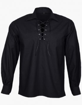  Black Jacobite Ghillie Kilt Shirts - Front Image
