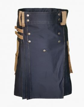 Black Utility Kilt with Khaki Straps and Pockets