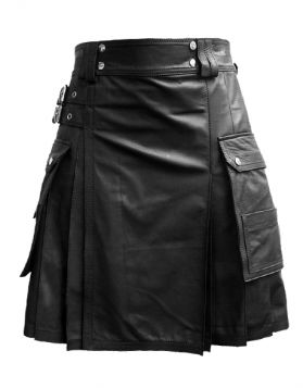Black Leather Kilt - Front Image