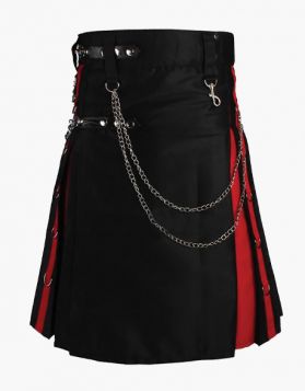 Black Rainbow Gothic Hybrid Kilt with Detachable Pockets- Front Image