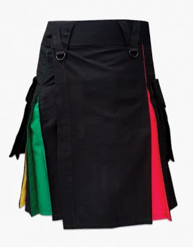 Black Rainbow Hybrid Kilt with V-Shaped Belt Loops - Front Image 