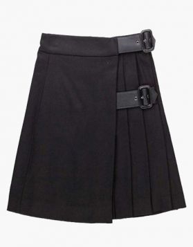 Black Short Kilt with leather Strap- Front Image