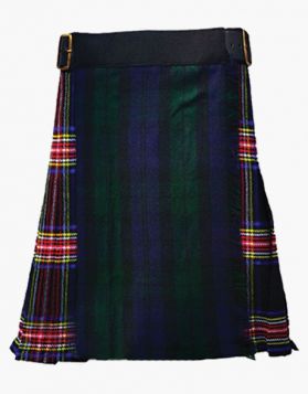 Black Stewart Tartan Kilt with Black Watch Tartan Apron 