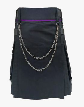Black Utility Kilt with Chains and Fastening Straps -Front Image