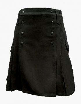 Black Utility Kilt with Decorated Front - Front Image 