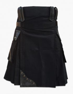 Black Utility Kilt with leather Straps