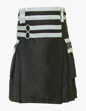 Black Utility Kilt With Nylon Straps- Front Image 