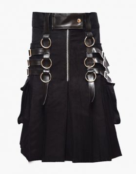 Black Utility Kilt with Zip Closure  - Front Image 