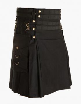Black Working Utility Kilt with Detachable Pockets