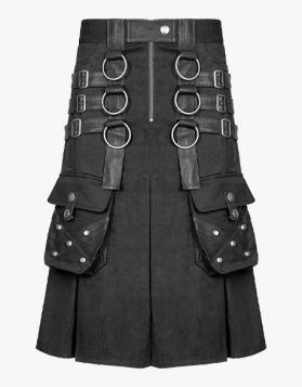 Black Gothic Utility Kilt with O-rings & Zip Design