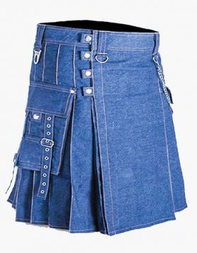 Blue Denim Kilt with Silver Chain