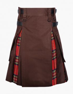 Brown & Royal Stewart Hybrid Tartan Kilt 