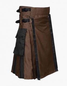 Brown and Black Hybrid Kilt with Leather Straps