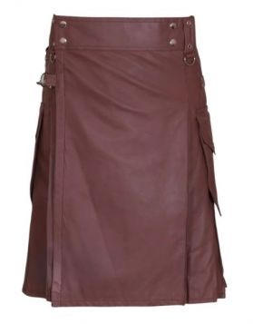 Luxurious Brown Leather Kilt- Front Image