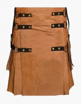 Brown Fashion Leather Kilt- Front Image
