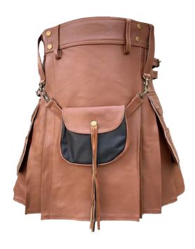 Brown Leather Kilt with Sporran Front- Front Image