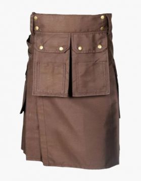 Brown Working Utility Kilt with Multiple Pockets - Front Image