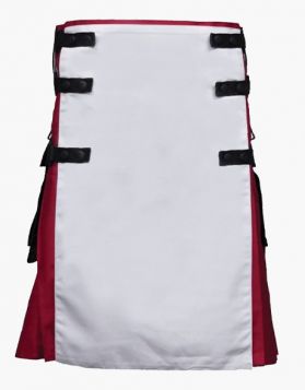 Burgundy and White Gothic Utility Kilt with Chains - Front Image 