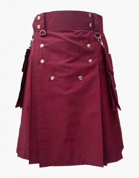 Burgundy Fashion Utility Kilt- front Image 