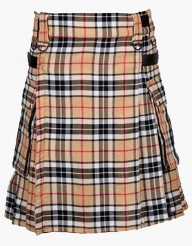 Camel Thomson Tartan Utility Kilt - Front Image 