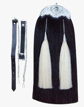 Celtic Black Horse Hair Kilt Sporran with 2 Tassels