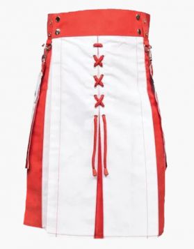 Christmas Red and White Hybrid Kilt with laces - Front Image 