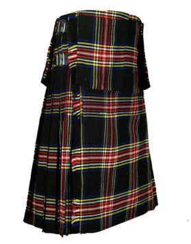 Clan Black Stewart Tartan Utility Kilt with Leather Straps  