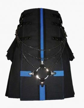 Fashion Black Gothic Utility Kilt with Chains - Front Image 
