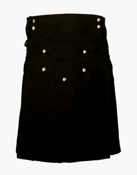 Fashion Black Utility Kilt with Decorated Front - Back Image