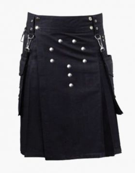 Fashion Black Utility Kilt with Detachable Pockets- Front Image