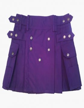 Female Purple Mini Short Kilt with Button Straps- Front Image