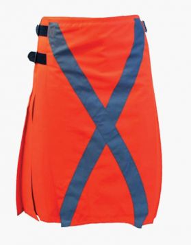Firefighter Orange Turnout Kilt with leather Straps - Front Image 
