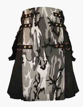 Gothic Black and Urban Camo Utility Kilt- Front Image 