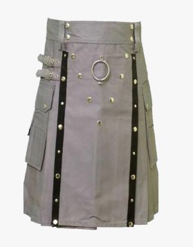 Gothic Grey Belted Utility Kilt