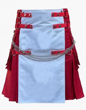Gothic Red and White Christmas Kilt - Front Image 