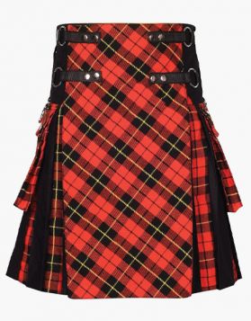 Gothic Style Black and Wallace Tartan Hybrid Kilt- Front Image