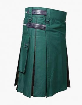 Green and Camouflage Hybrid Kilt with Leather Straps - Front Image