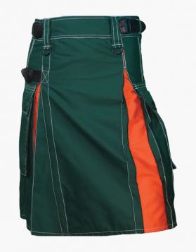 Green and Orange Hybrid Kilt with Leather Straps - Front Image 