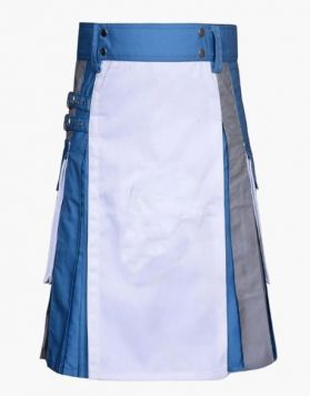 Modern Black and White Hybrid Kilt with Red Apron