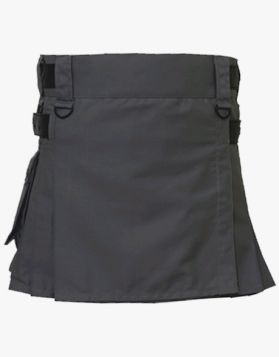 Grey Mini Utility Kilt For Women's With Leather Straps- Front Image 