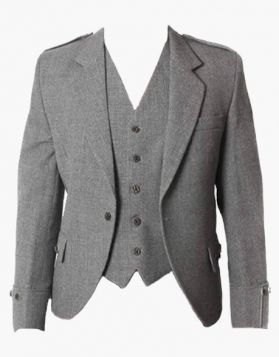 Grey Tweed Argyll Kilt Jacket & Vest- Front Image 
