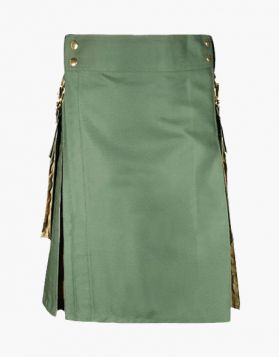 Hunting Kilt - Olive Green & Camo Hybrid Tactical Utility Kilt - Front Image 
