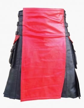 Interchangeable Red and Black Leather Kilt - Front Image