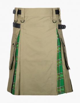 Khaki & Green Irish Hybrid Tartan Kilt 
