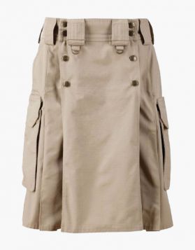 Khaki Combat Tactical Utility Kilt- Front Image 