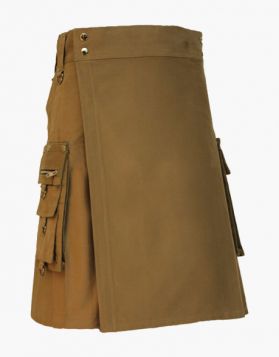 Khaki Gothic Utility Kilt with Back Pockets -Front Image